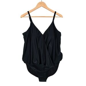 Simon Chang Solutions Women's Black Blouson V-Neck One Piece Swimsuit 14